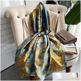 Scarves Satin Print Bandannas Four Seasons Silk Fashion Long 180x90cm Beach Towel 2023 Europe and America Shawls Fashio Otdip