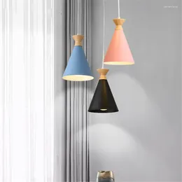 Pendant Lamps Nordic Colourful Wooden Lamp E27 Hanging Lights Home Decor Lighting For Bedroom Living Room Kitchen Aluminum Luminaire