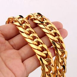 Chokers 91113161921mm Mens Jewelry 316L Stainless Steel Gold Color High Polished Cuban Chain Necklace Bracelet 7-40 Inch 231024