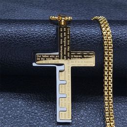 Colar com pingente de cruz de oração bíblica retrô 316L aço inoxidável 18K banhado a ouro colar masculino joias religiosas