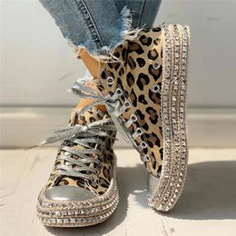 Boot Sneakers Leopard Rivets Shoes Canvas Leisure Lace Up Low High Top Basket Femme Big Size 231024