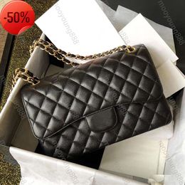 Top Tier 10A Jumbo Double Flap Bag - Luxury Designer Real Leather Caviar Lambskin Purse with Quilted Mirror, High-Quality Shoulder Strap, Gold remitano wallet Included