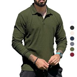 Men's T-Shirts Autumn Casual Long-Sleeved T-Shirt Men's Lapel Button Sports Tops New Fashion Solid Color Bottoming Polo Shirt Male Clothing 3Xl