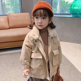 Down Coat Winter Fashion Girls Warm Soft Fleece Lining Loose Jackets 2023 Kids Cotton Fur Collar Windproof Thick Coats