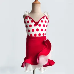 Stage Wear 2023 Latin Dance Costumes For Girls Red Bodysuit Fishbone Skirts Suit Chacha Rumba Tango Dress Practise DN15604