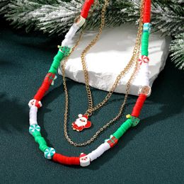 Pendant Necklaces Fashion Christmas Multi-layer Necklace For Women Santa Claus Bells Tree Charm Beads Choker Year Party Jewellery