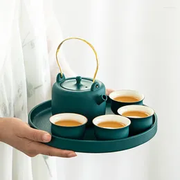 Teaware Sets Chinese Tea Set Cups Mug Teapots Coffee Tray Ceramic Table Black Pottery Candle Alcohol Lamp Warm Making Dry Plate Gifi