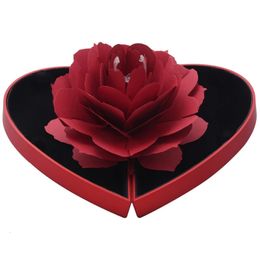 Gift Wrap Rose Flower Rotating Ring Box Proposal Box Rose Wedding Engagement Ring Box Jewelry Storage Box Valentine's Female Gift 231023