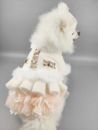 Dog Apparel Unique Handmade Winter Dog Clothes Coat Dress Pet Supplies Faux Fur Luxury Lace Skirt Soft Warm Jackets Costume 231024