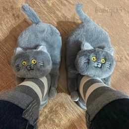 Slippers Comwarm Cute Cat Plus For Women Men Home Furry Slippers Indoor Kaii Floor Shoes Non-slip Fluffy Winter Warm Slippers T231024