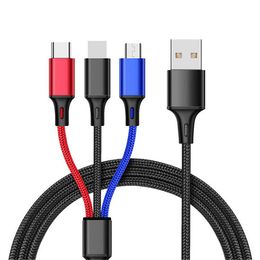 3A Charging Cable IOS Type C Micro USB 3 in 1 Charger For iPhone Samsung Xiaomi Huawei Phone Tablet all Device Fast Charger Braid Fabric Charge Wire Cord Line