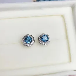 Stud Earrings Classic In Circle Blue Gem For Women Gentle High-level Shiny Flower Red Earings Party Banquet Jewelry