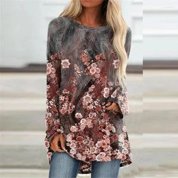 Women's Blouses Women Loose Long Sleeve Sweatshirts Tops Casual Oversize O Neck Pullover Blusas Vintage Autumn Print Pattern Shirts And