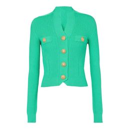 1011 2023 Autumn Brand Same Style Womens Sweater Long Sleeve V Neck White Green Black Cardigan Fashion Striped Clothes mansha