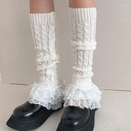 Women Socks WPNAKS Long Lolita Leg Warmer Knit Japanese Y2k Accessories Kawaii Lace Knee Harajuku Fashion Stockings