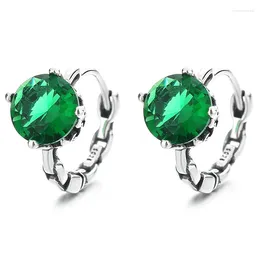 Hoop Earrings Vintage 925 Sterling Silver Fine Jewellery For Women Round Cut Emerald Zircon Earring Cocktail Party