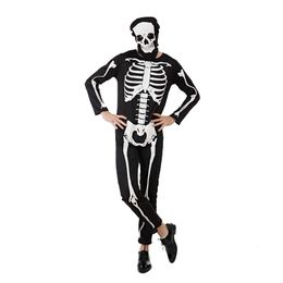 cosplay Eraspooky Adult Halloween Costume Skull Print Jumpsuit for Men Skeleton Mask Full Face Scare Party Easter Purim Fancy Dresscosplay