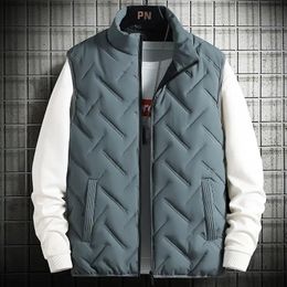 Men's Vests Winter Warm Men's Jacket Sleeveless Zipper Vest Solid Color Casual Vests Cotton-Padded Thickened Stand Collar Wear Outside Vest 231023