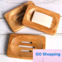 New Natural Bamboo Wood Soap Dish Storage Holder Bathroom Round Drain Box Rectangular Square Ecofriendly Wooden Tray Holder