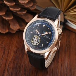 42mm High Quality Mens Automatic Watch Mechanical Sapphire Dual Time zone Rose Gold Black Brown Leather Tourbillion Moon Phase 12