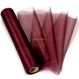 Other Event Party Supplies 25M x 29CM Burgundy Sheer Organza Roll Fabric DIY Wedding Party Chair Sash Bows Table Runner Swag Decor 231023