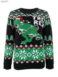 Women's Sweaters Caoirhny Women Christmas Knit Sweater Long Sleeve Crewneck Dinosaur Christmas Tree Print Pullover KnitwearL231024