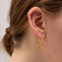 Hoop Earrings Sweet Hollow Heart For Women Girl Gold Colour Stainless Steel Love Hanging Dangle Vintage Jewellery Gifts