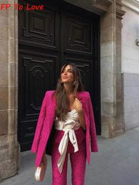 Women's Suits Blazers Pink Lace Blazers Straight Oversize Set Bloggers Street Stylish Elegant Woman Outwears PB ZA Female 1971340 231023