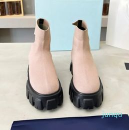 Top quality Nylon Plaque Ankle Boots Slip-On Chunky bottom Bootie Round toe