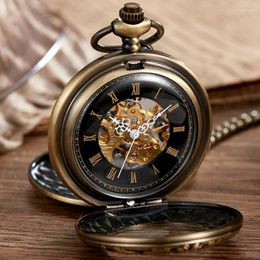 Pocket Watches 2 Sides Open Gift Carving Mechanical Watch Men Women FOB Hand Wind Double Roman Numerals