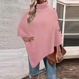 Women's Sweaters Elegant Solid Color Casual Street Coats Female Button Thickened Sweater Tops Autumn Winter Turtleneck Cape Shawl Loose