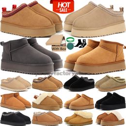 Australische Damenstiefel Tazz Slipper Tasman Hausschuhe Disquette Funkette Tazzette Classic Ultra Mini Plateaustiefel Chestnut Mustard Seed Herren Schaffell Shearling