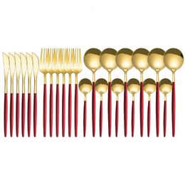 Cups Dishes Utensils 24pcs Gold Mirror Cutlery Set Stainless Steel Dinnerware Set Knife Fork Spoon Silverware Tableware Set Kitchen Dinner Flatware 231024