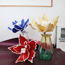 Decorative Flowers Simulation Velvet Christmas With White Trim Artificial Tree Ornaments Xmas Year Home Decoration