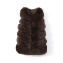 Women's Fur Faux 2023Natural Real Medium Length Overcoat Warm Winter Jacket Vest Luxury Furry Autumn Big Size Solid Colour Coat 231023