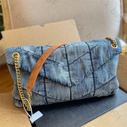 Designer Blue Loulou Puffer Bag with Chain Strap and box - High Quality Cowboy Style Women's Handbag