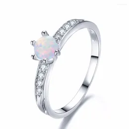 Cluster Rings Tiny Elegant Crystal Wedding Round White/Blue Fire Opal Finger Fashion Women Gifts 2023