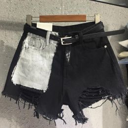 Women's Shorts Summer Pocket Spray-painted Denim Loose Thin Hole-rimmed Wide-legged Pants