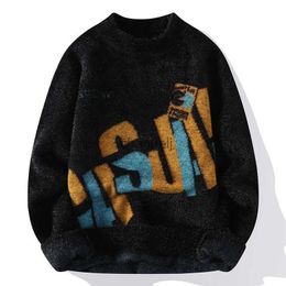 Men's Sweaters #5904 Teeenager Men's Sweater Letters Harajuku Streetwear Hip Hop Sweater Tight Mohair Knitted Pullover Warm Black White Blue YQ231024