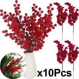 Decorative Flowers Wreaths Xmas Simulation Berry 14 Heads Red Berries Branch Artificial Flower Fruit Cherry Plant for Chriatmas Tree Home Party Decorations 231023