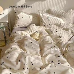 Bedding sets Ink Spot Printed Set Ins Solid Color Linen And Duvet Cover With Pillowcases Single Double Full Size For Kids Adults 231023