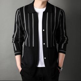 men's fashionable Knitted Cardigans Sweaters Men lapel Casual Trendy Youth Vertical oversized warmth button black jacket spring and autumn knitted jacket