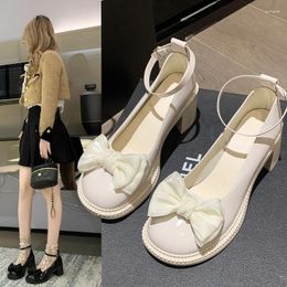 Dress Shoes 2023 Spring/Summer Bow Tie Baotou Shallow Mouth Thick Heels Fashion Retro Sweet Small Leather