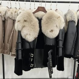Women's Fur Faux 2023 Winter Women Genuine Leather Jacket Real Natural Merino Sheep Collar Thick Warm Outerwear Female Coats 231023
