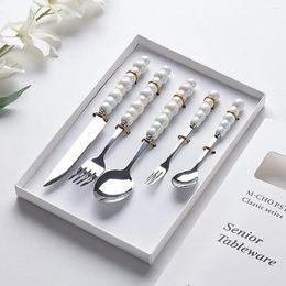 Dinnerware Sets Colorful Pearl Household Cutlery Tableware Steel Knife Spoon Portable European Kit Stainless 3/5pcs Fork High-value