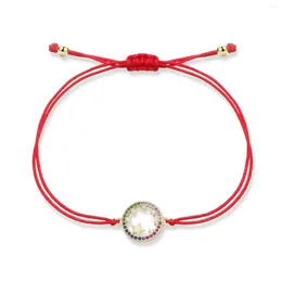 Charm Bracelets Gold-plated Brass Cubic Zirconia Star Round Circle Wih Lucky Bracelet Women 2023 Fashion CZ String Jewelry Gift