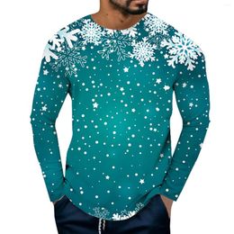 Men's T Shirts Male Christmas Themed Long Sleeve Shirt Fashion Tops Slim Fit Neck Casual Fall Pullover Dye Streetwear Tee Breathable