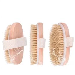 New Bath Brush Dry Skin Body Soft Natural Bristle SPA The Brushes Wooden Bathing Shower SPA Brushs Without Handle