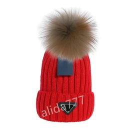 Designer Winter Knitted Beanie Woolen Hat Women Chunky Knit Thick Warm Faux Fur Pom Beanies Hats Female Bonnet Beanie Caps 14 colors