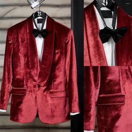 Men's Suits Red Velvet Tailor-Made One Piece Blazer Button Business Sheer Lapel Tuxedo Wedding Groom Tailored Plus Size